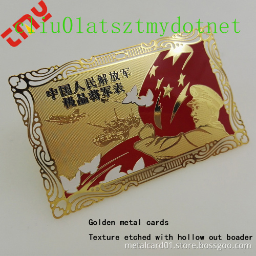 Custom Brass Finish Stainless Steel Cutout Metal Business Card, Surface Etching Business Card Brushed VIP Membership Card